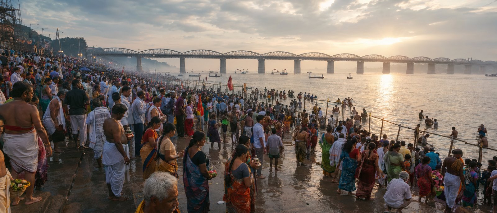 Pilgrims arriving at Godavari railway station during the Pushkaralu